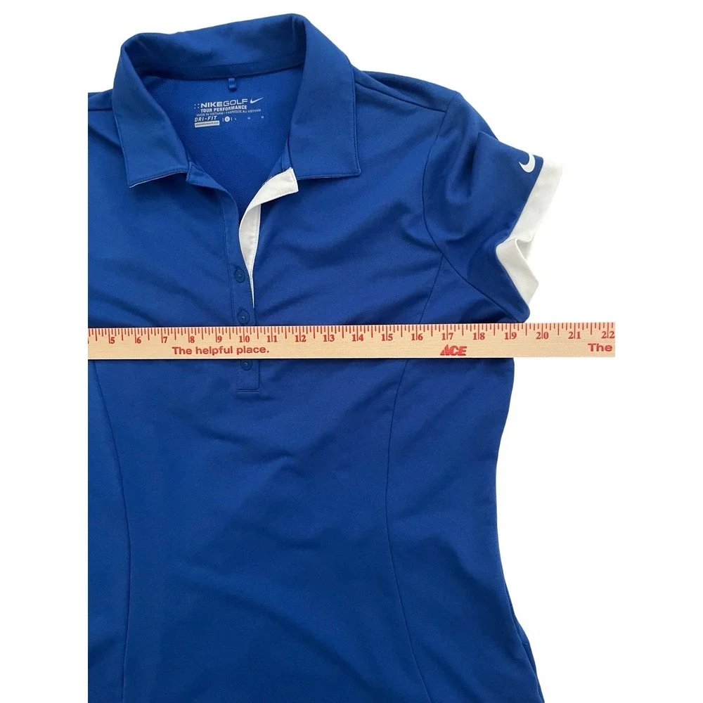 Nike Dri-Fit Women's Golf Tour Performance Polo Shirt Size L Blue, Cap Sleeve
